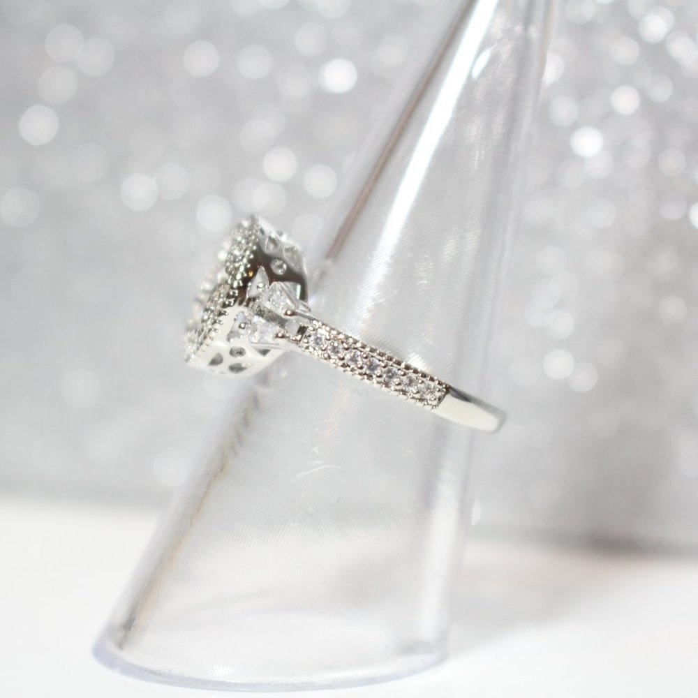 🌸Sterling Silver Solitaire Halo Victorian Antique Diamond Ring  Size 7 - Picture 5 of 9